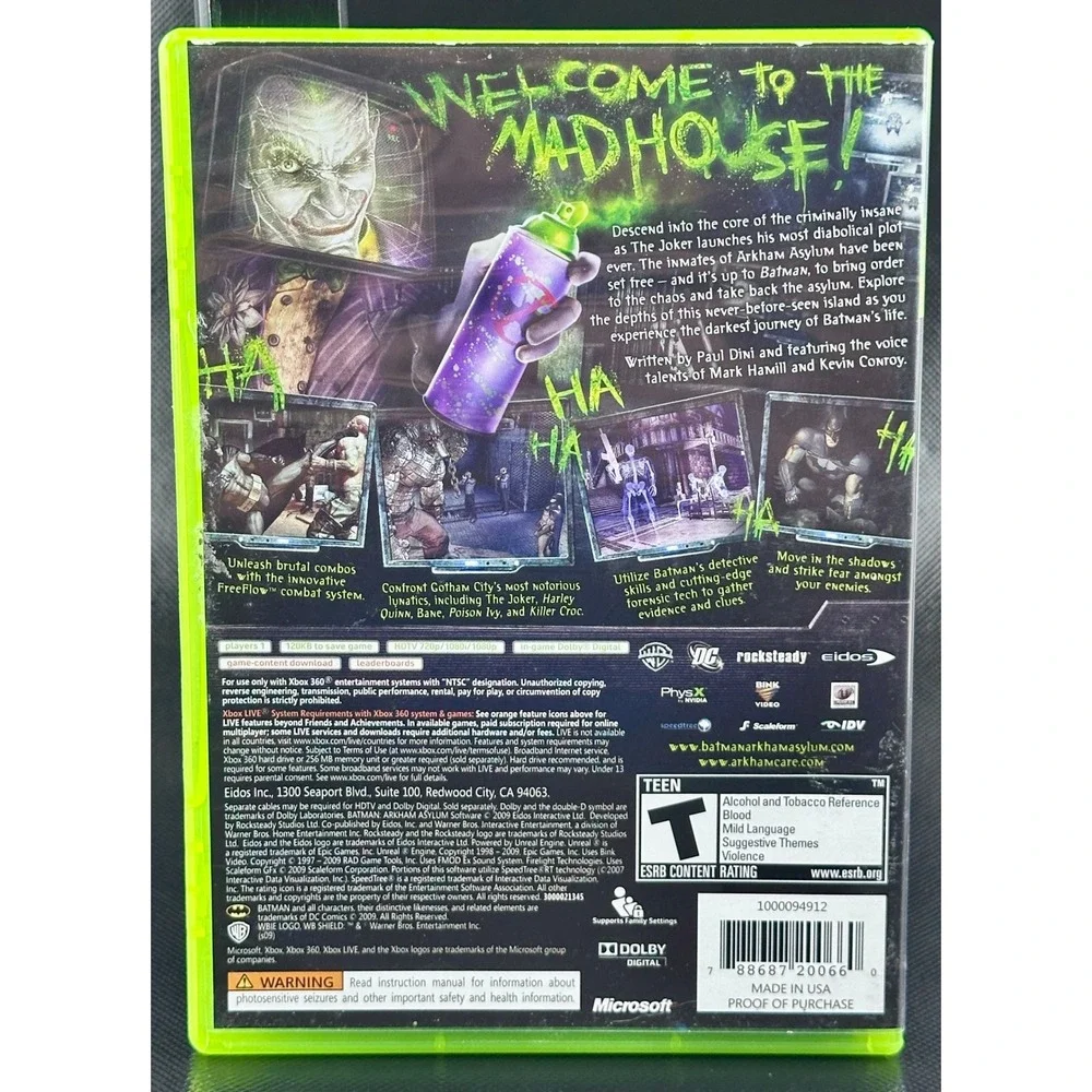 Batman Arkham Asylum Xbox 360 Game Complete‎ CIB Original Case & Manual Tested